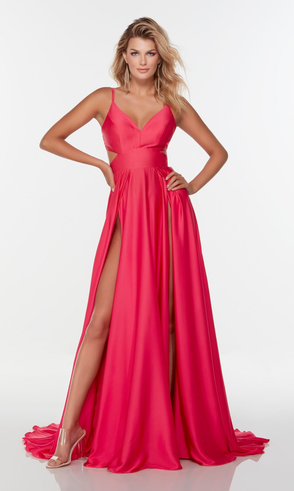 Alyce Bright Hot Pink Prom Dress with Double Slits