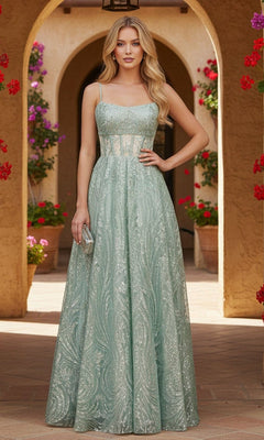 blondie nites green dress Classic Long Satin A-Line Prom Dress with Lace-Up Back– PromGirl