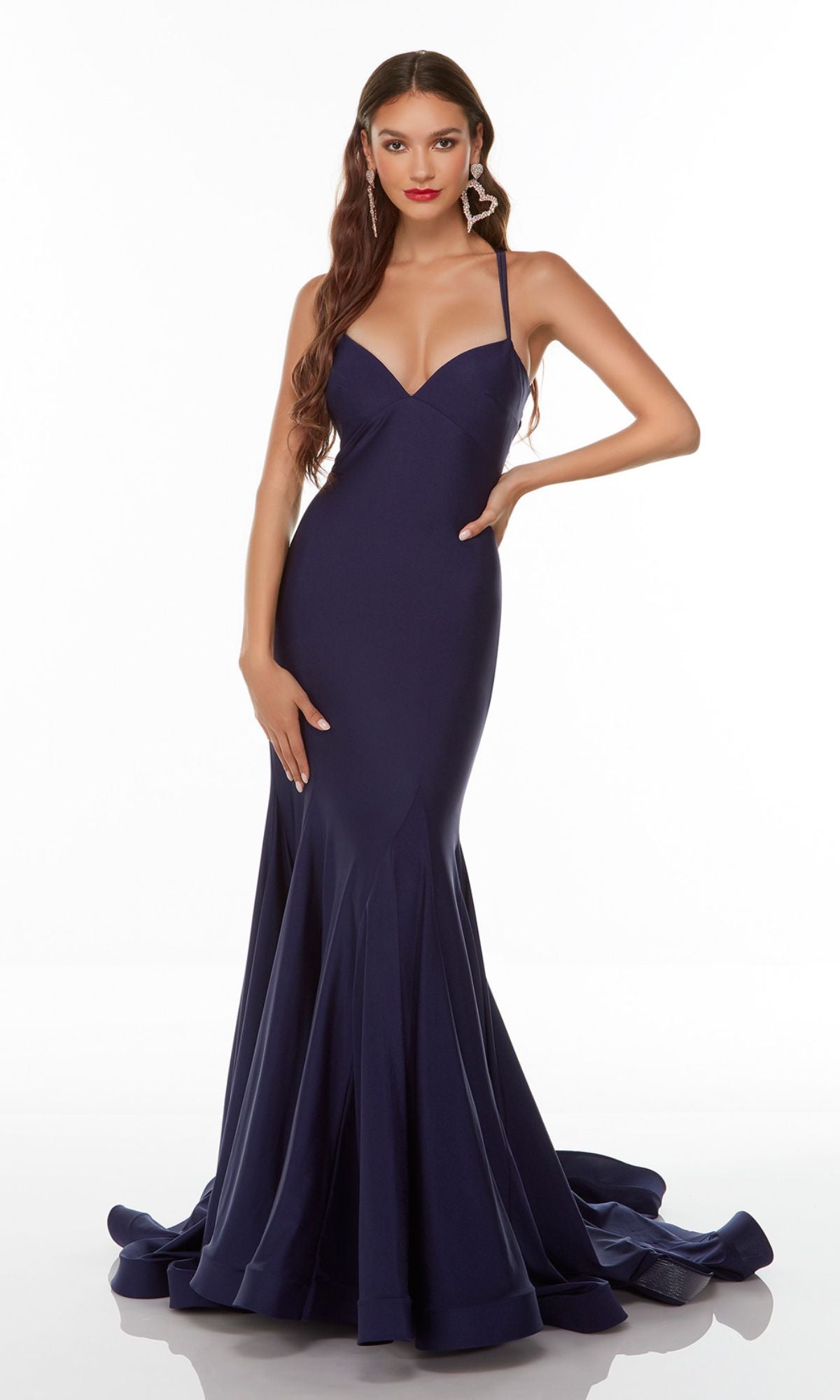 Empire-Waist Navy Blue Long Prom Dress