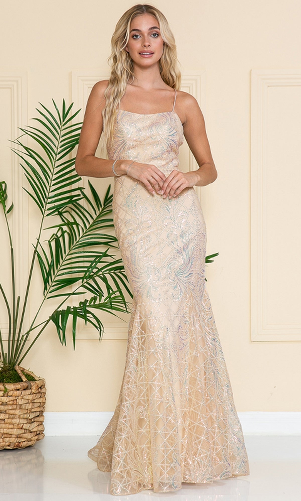 Iridescent Long Embellished Prom Dress 6116