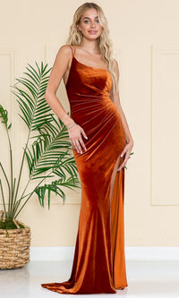 One-Shoulder Long Velvet Formal Dress 6118