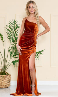 One-Shoulder Long Velvet Formal Dress 6118