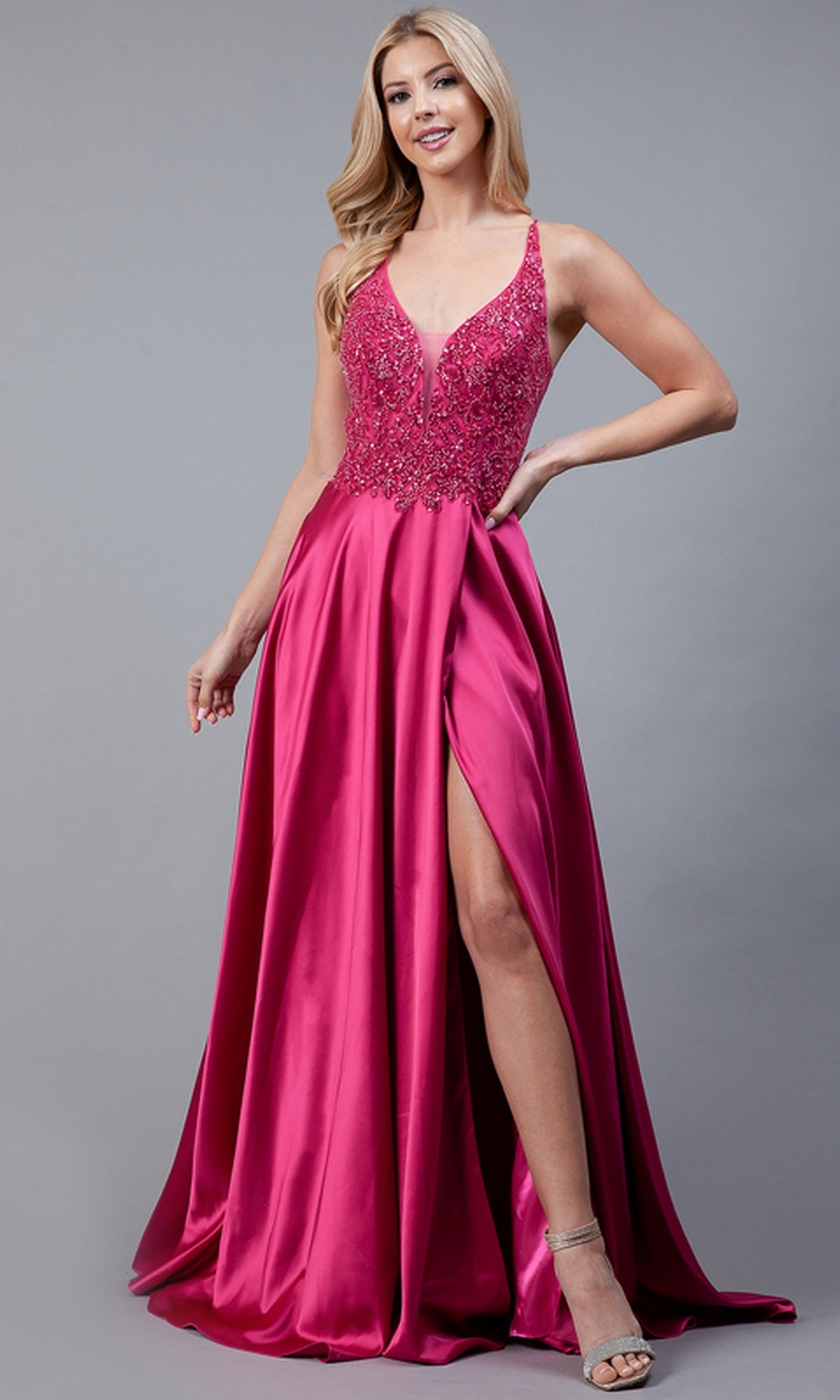 A-Line Long Satin Prom Dress with Pockets 6120