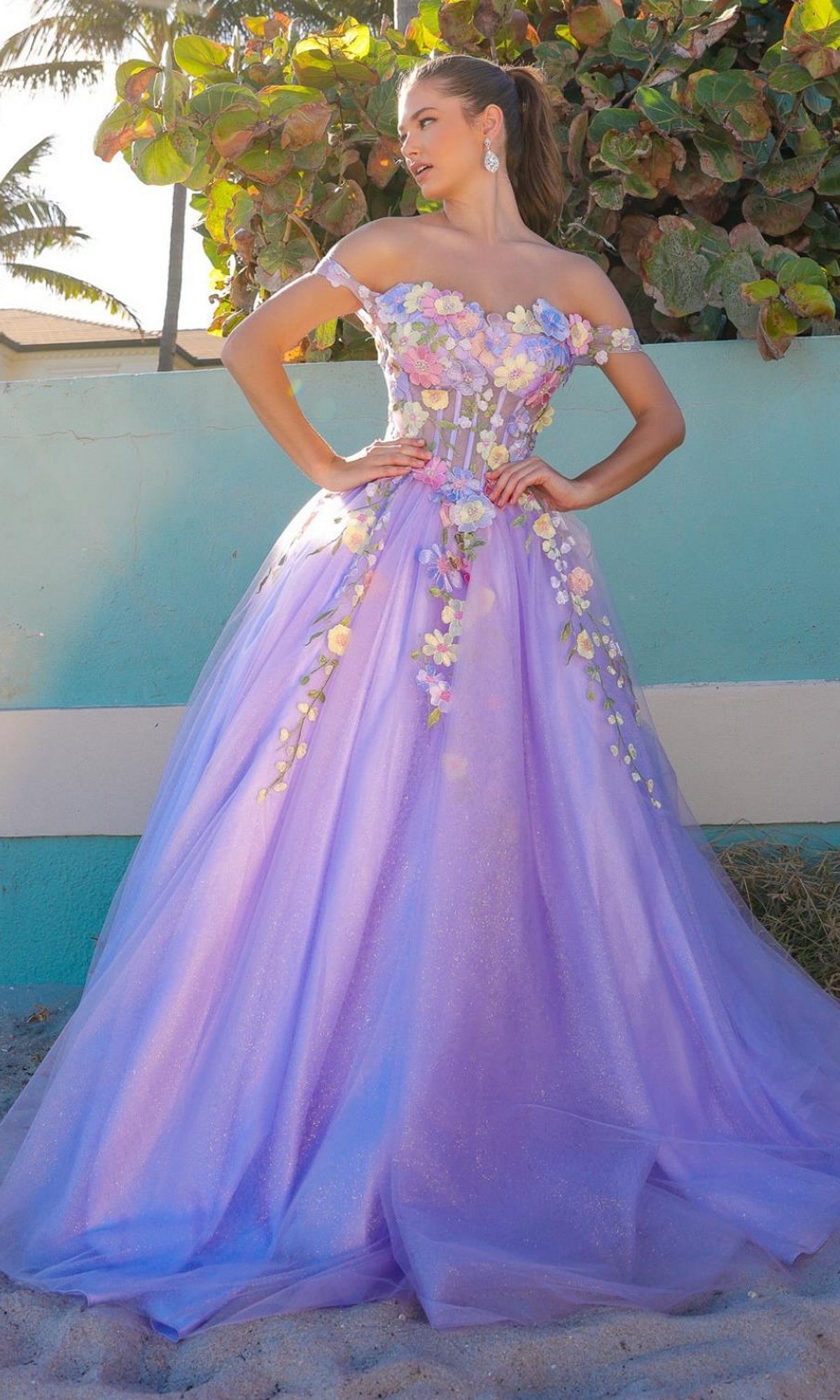Floral Embroidered Prom Ball Gown 6124