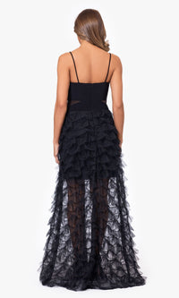 Black Prom Dress with Sheer Ruffled Overskirt