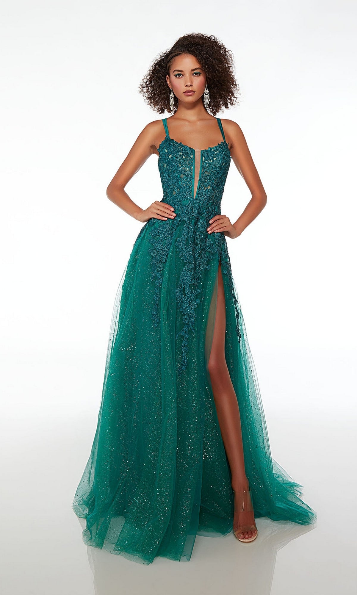 Alyce Open-Back Lace Glitter Prom Dress 61477