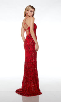 Alyce Open-Back Red Sequin-Print Prom Dress 61482
