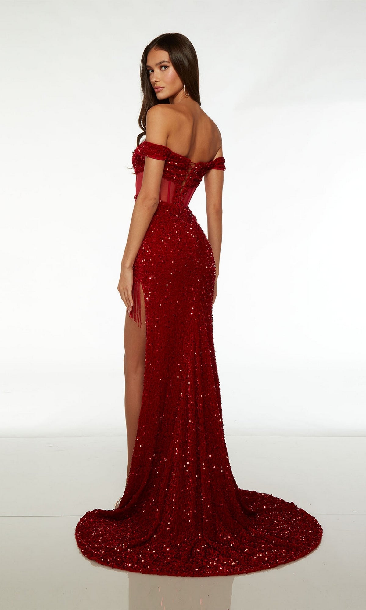 Alyce Sheer-Bodice Long Sequin Prom Dress 61483