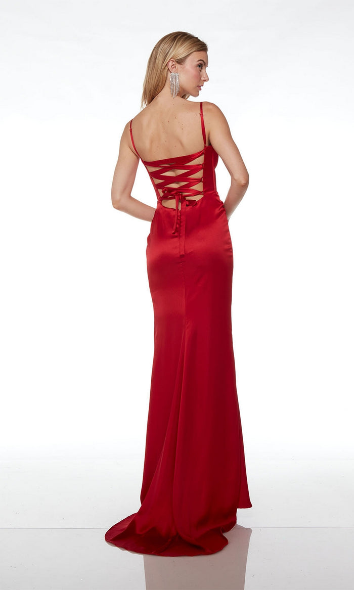Alyce Lace-Up Long Satin Prom Dress 61485