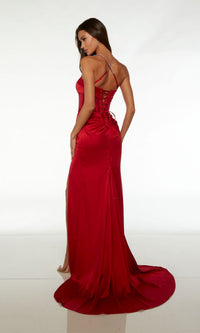 Alyce Long Red Satin Prom Dress 61486 with Train