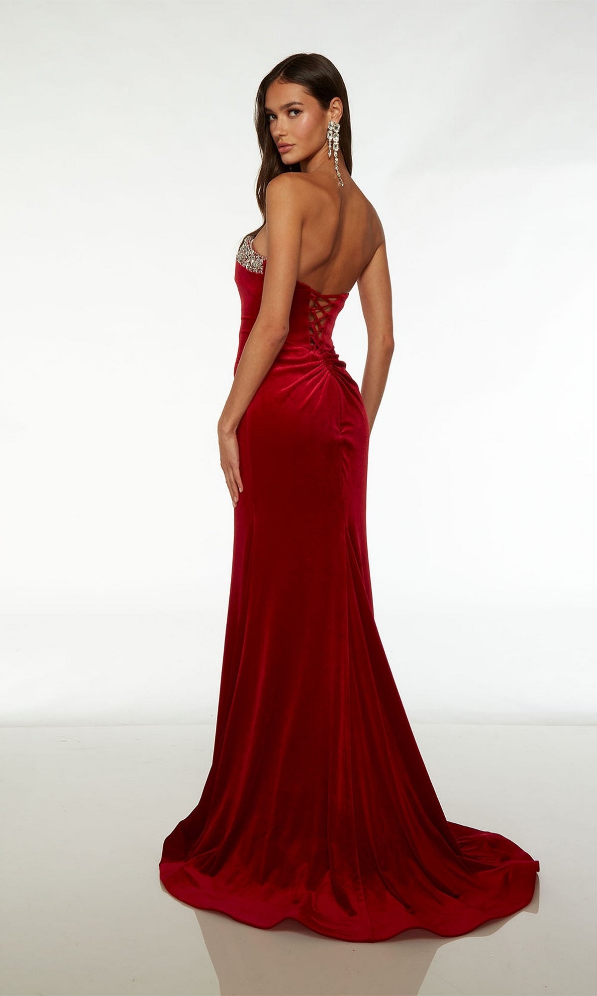 Alyce Long Red Velvet Strapless Prom Dress 61487