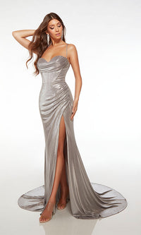 Alyce Strappy-Back Long Metallic Prom Dress 61490