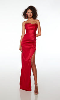 Alyce Strapless Long Red Satin Formal Dress 61492