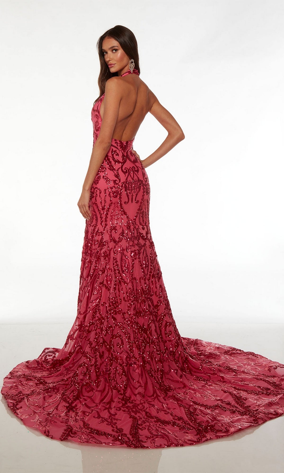 Alyce Sequin-Print Long Halter Prom Dress 61494