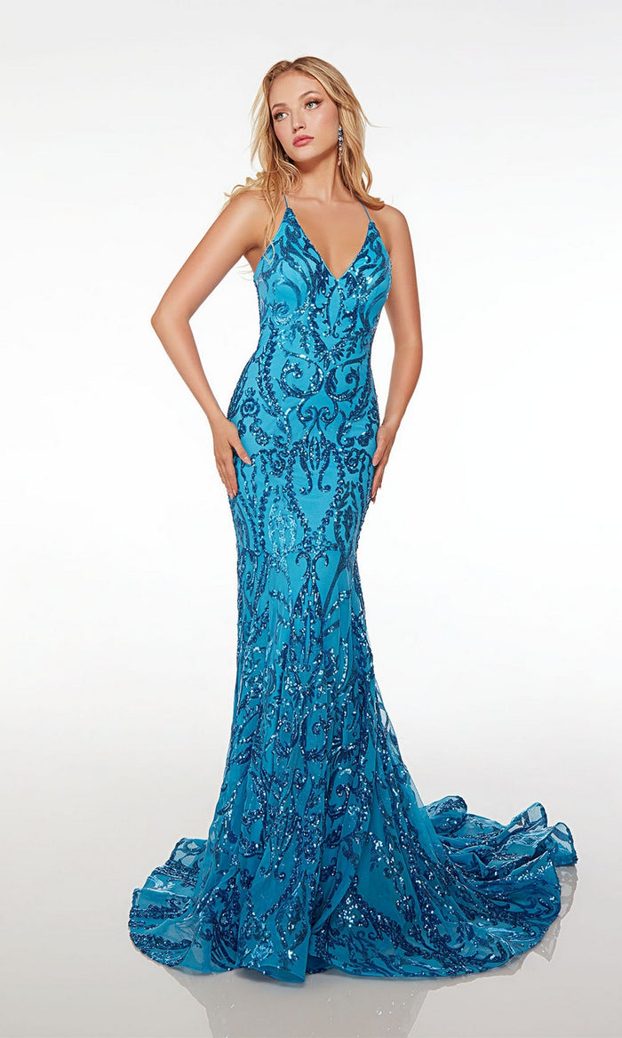 Alyce Sequin-Print Long Prom Dress 61495