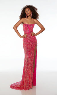 Feather-Strap Alyce Long Sequin Prom Dress 61501