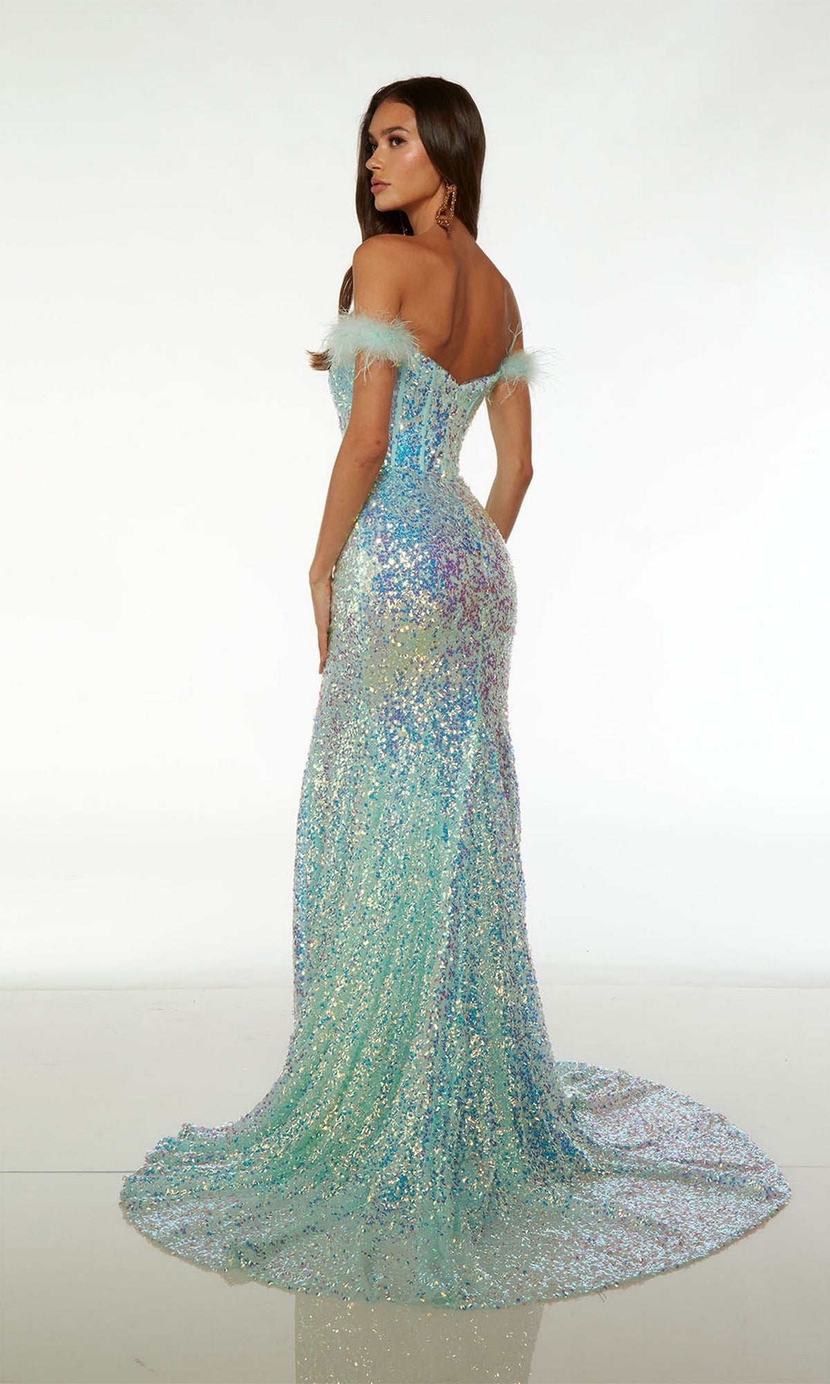 Alyce Feathered Long Sequin Prom Dress 61502