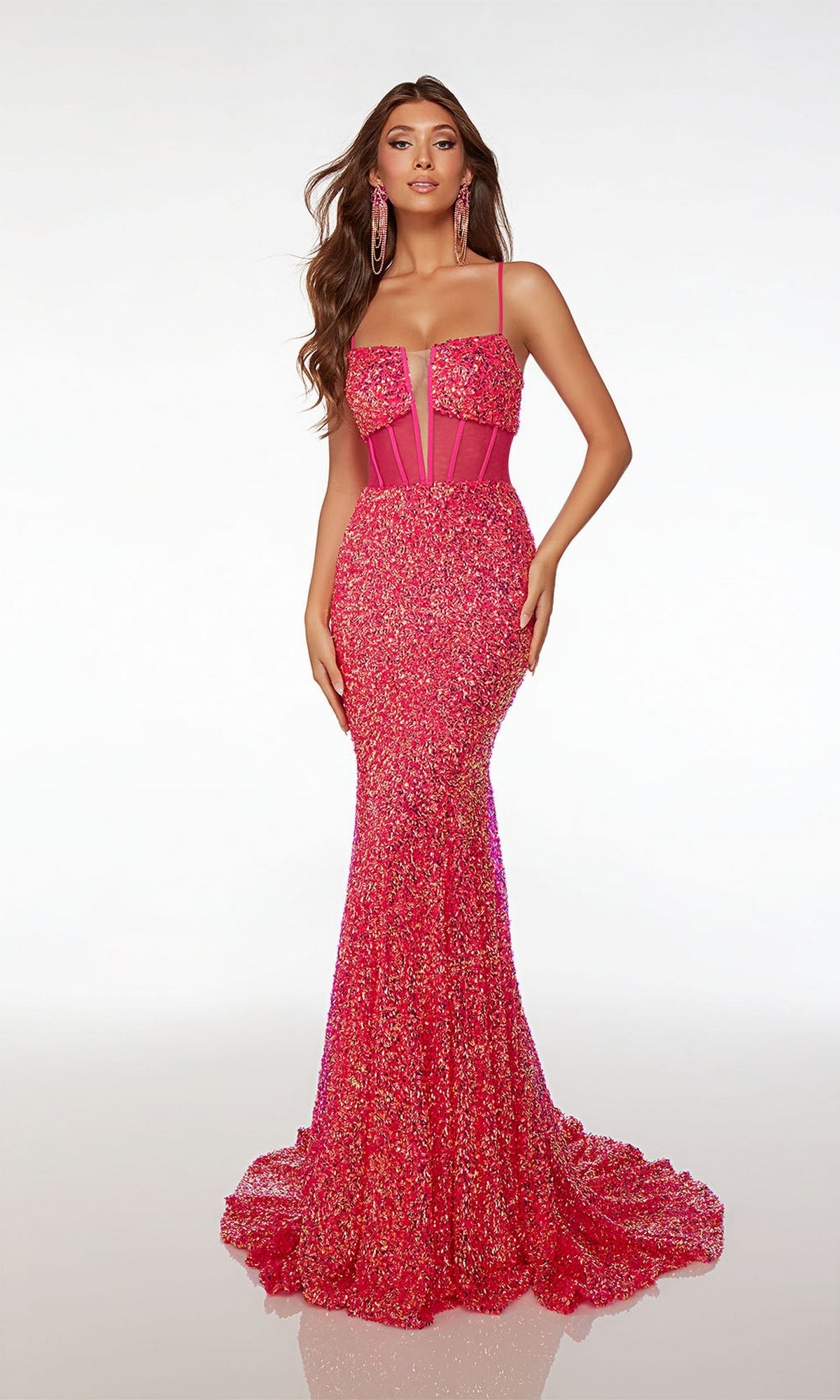 Alyce Sheer-Waist Long Sequin Prom Dress 61503