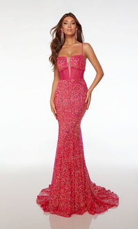 Alyce Sheer-Waist Long Sequin Prom Dress 61503