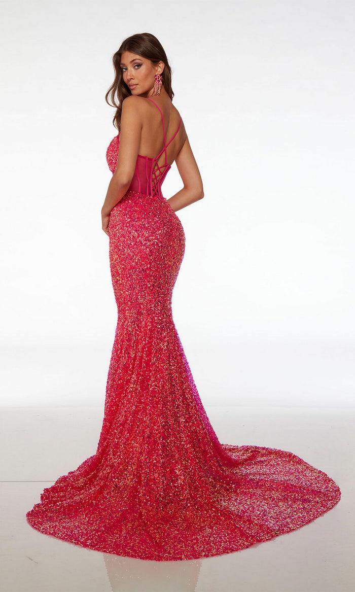 Alyce Sheer-Waist Long Sequin Prom Dress 61503