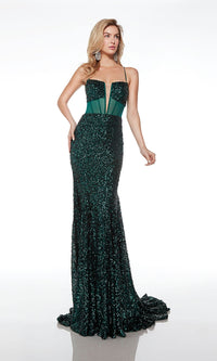 Alyce Sheer-Waist Long Sequin Prom Dress 61503