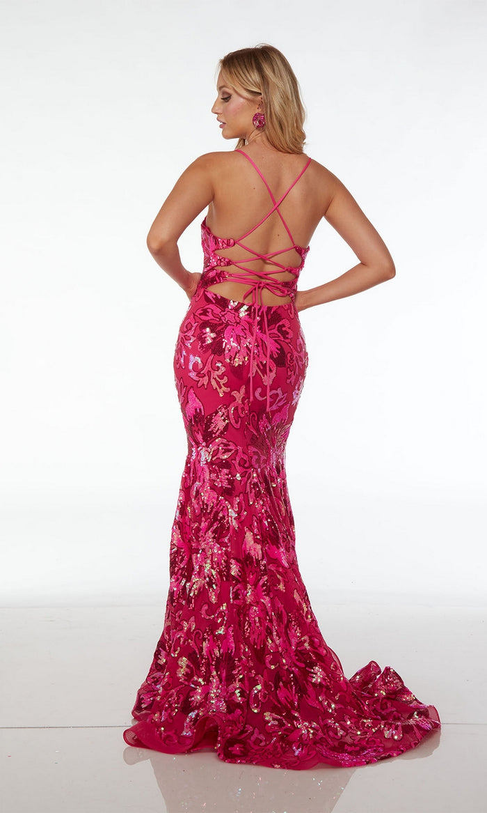 Alyce Sequin-Print Long Pink Prom Dress 61508