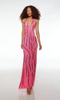 Alyce Long Pink Sequin Halter Prom Dress 61511