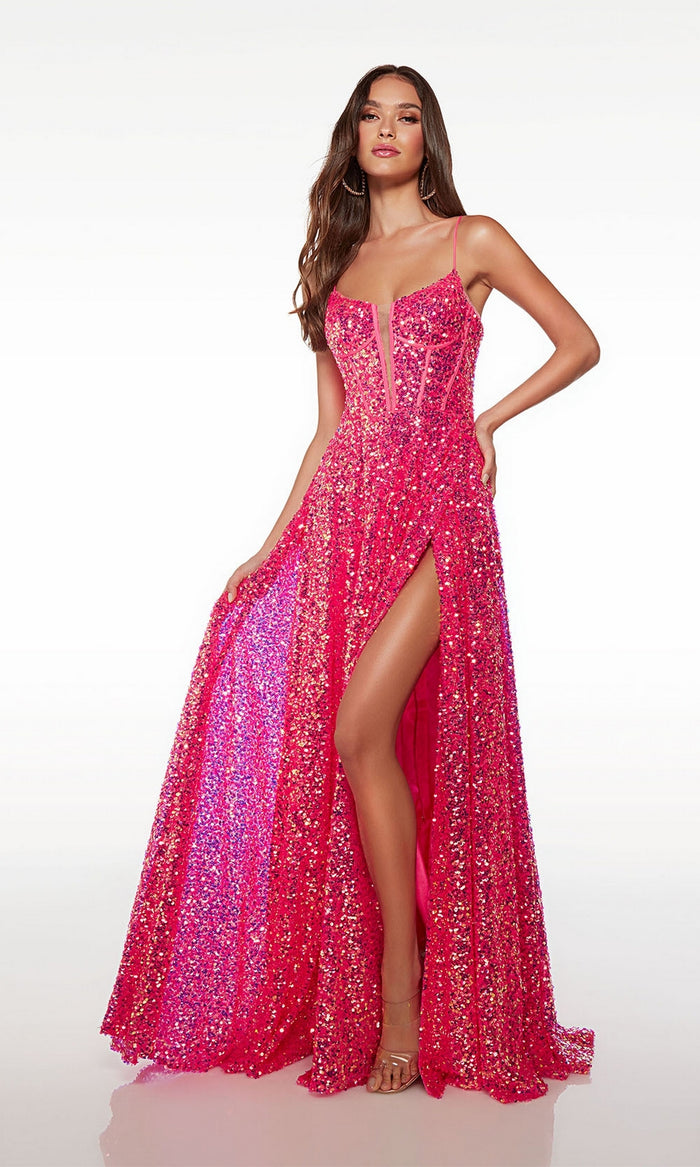 Alyce Plunging V-Neck Long Sequin Prom Dress 61517