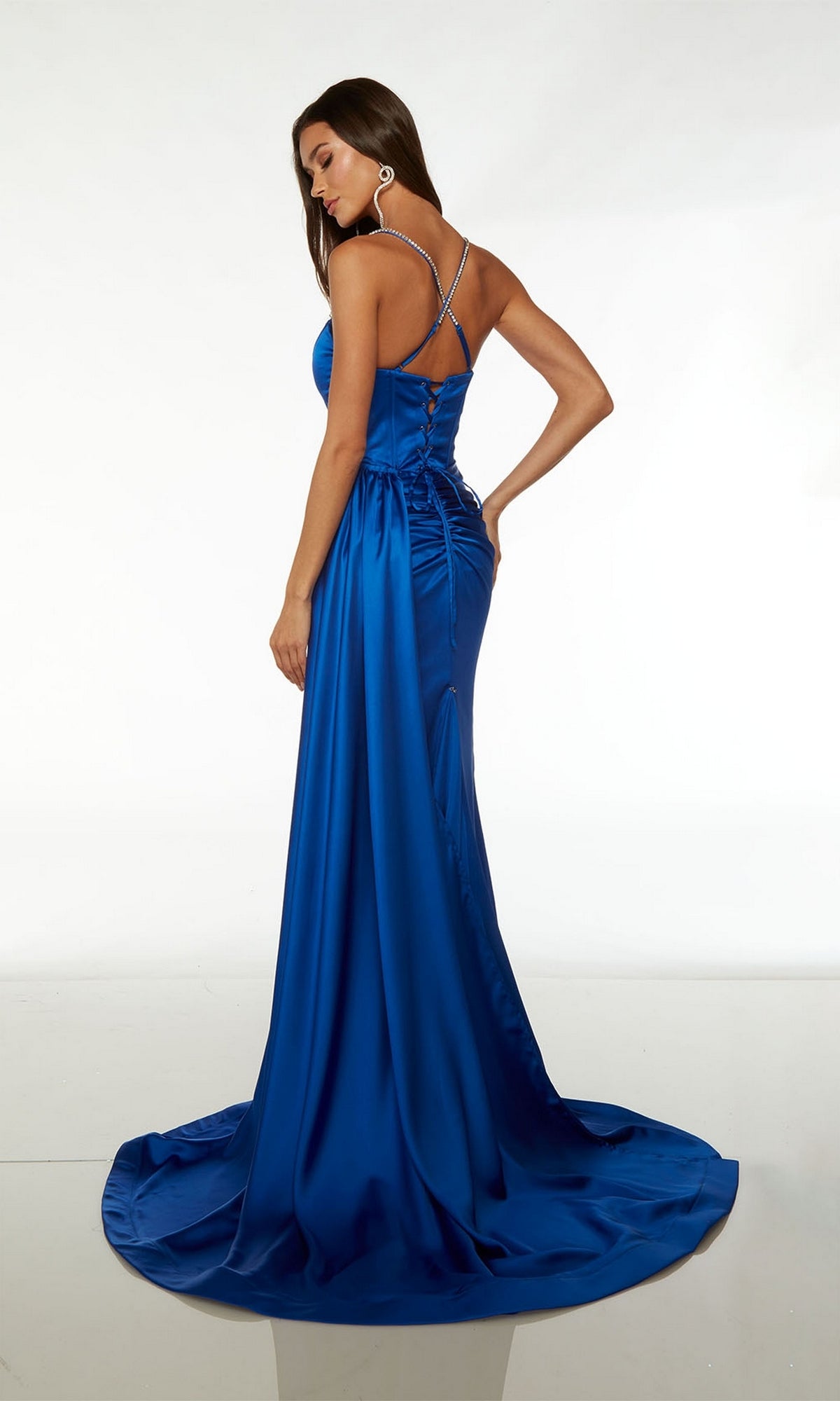 Long Satin Prom Dress with Side Train 61522