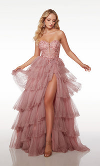 Alyce Strapless Glittery Tiered Prom Dress 61525