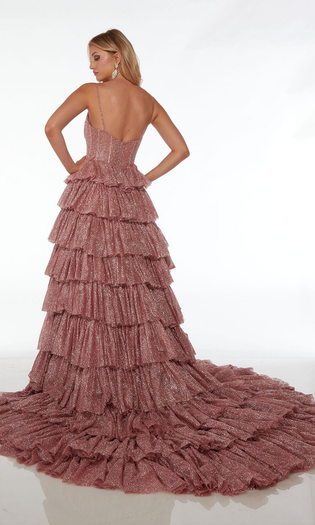 Alyce Long Pink Glitter Ruffled Prom Dress 61526