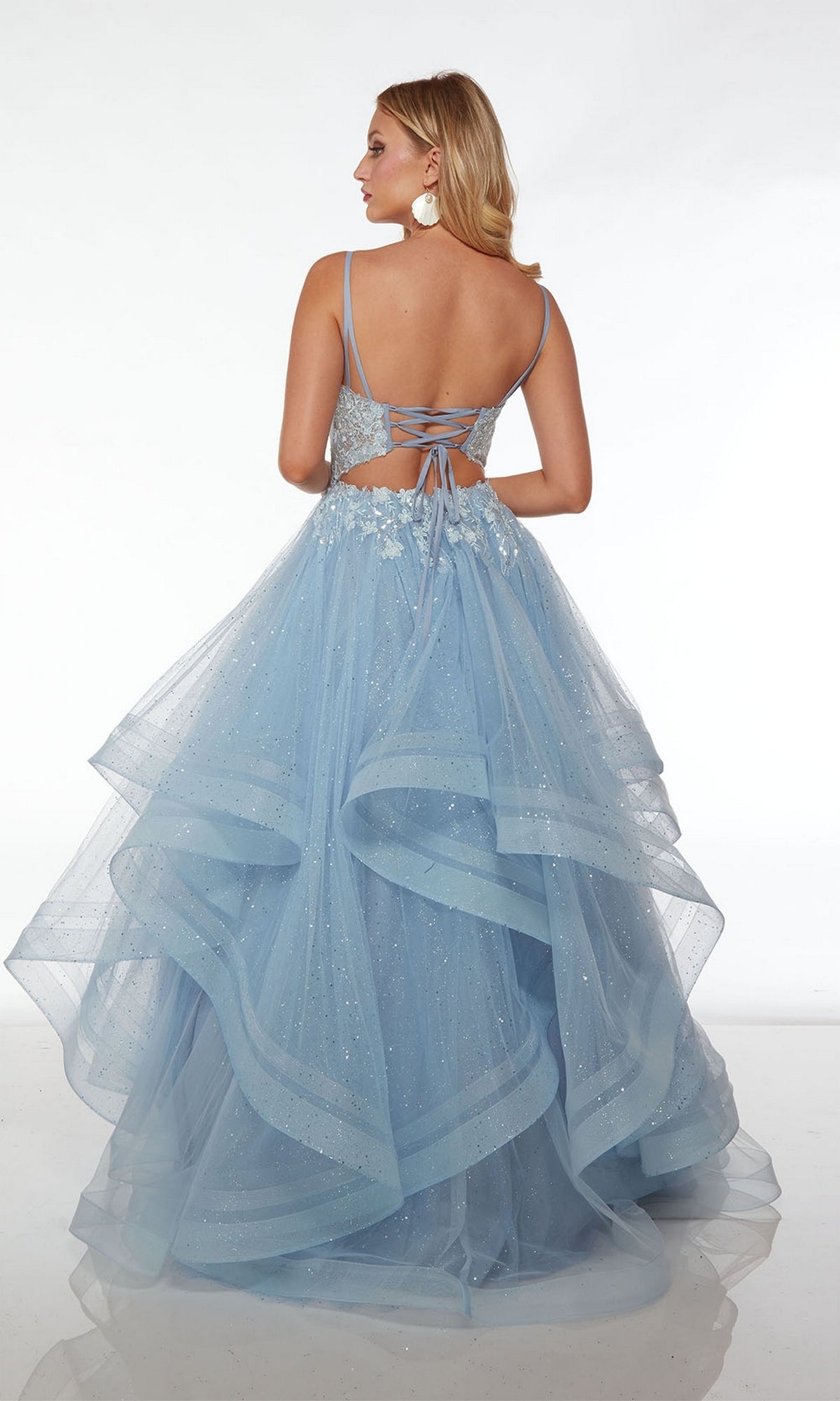 Light Blue Long Sheer-Bodice Prom Ball Gown 61543