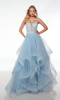 Light Blue Long Sheer-Bodice Prom Ball Gown 61543