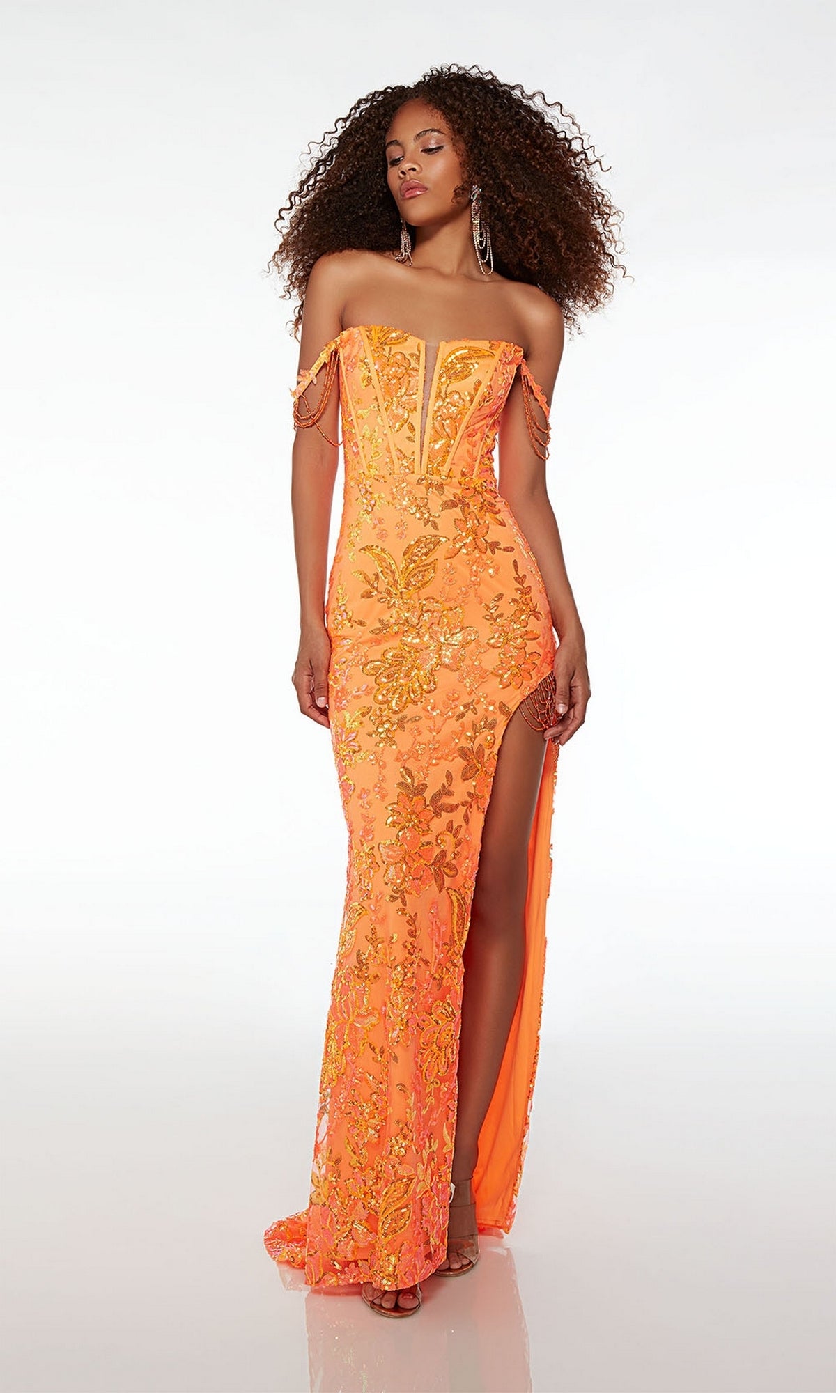 Bmbridal Burnt Orange Mermaid Prom Dress Off-the-Shoulder Slit Party Gowns  | BmBridal
