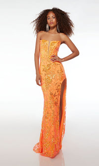 Bright Orange Sequin-Print Long Prom Dress 61550