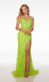 Alyce Open-Back Sequin-Print Prom Dress 61555