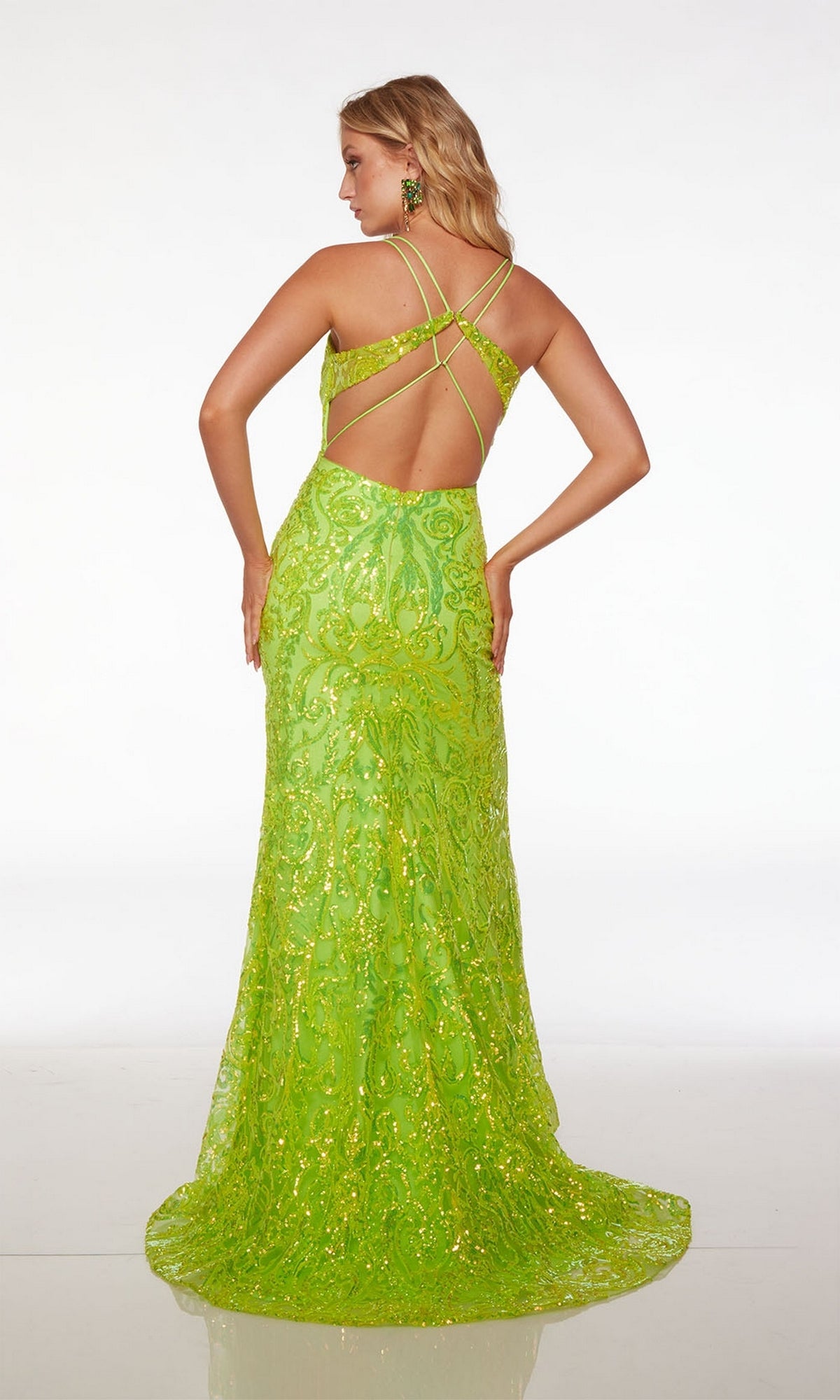 Alyce Open-Back Sequin-Print Prom Dress 61555