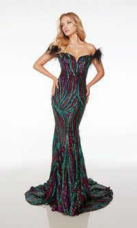 Feathered Alyce Long Sequin Prom Dress 61582
