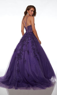 Alyce Sheer-Bodice Corset Glitter Prom Dress 61591