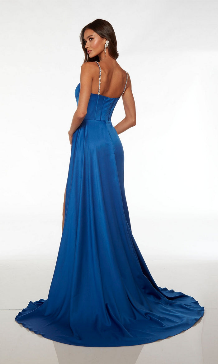Alyce Long Blue Satin Prom Dress 61603