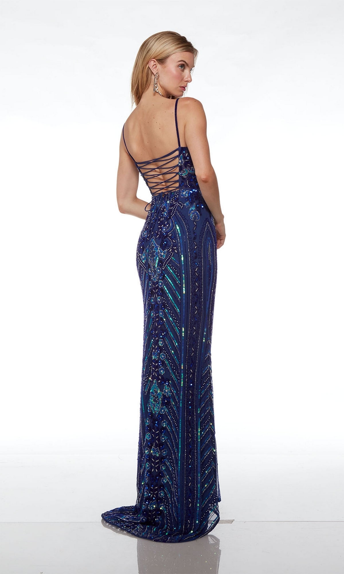 Alyce Royal Blue Hand-Beaded Long Prom Dress 61612