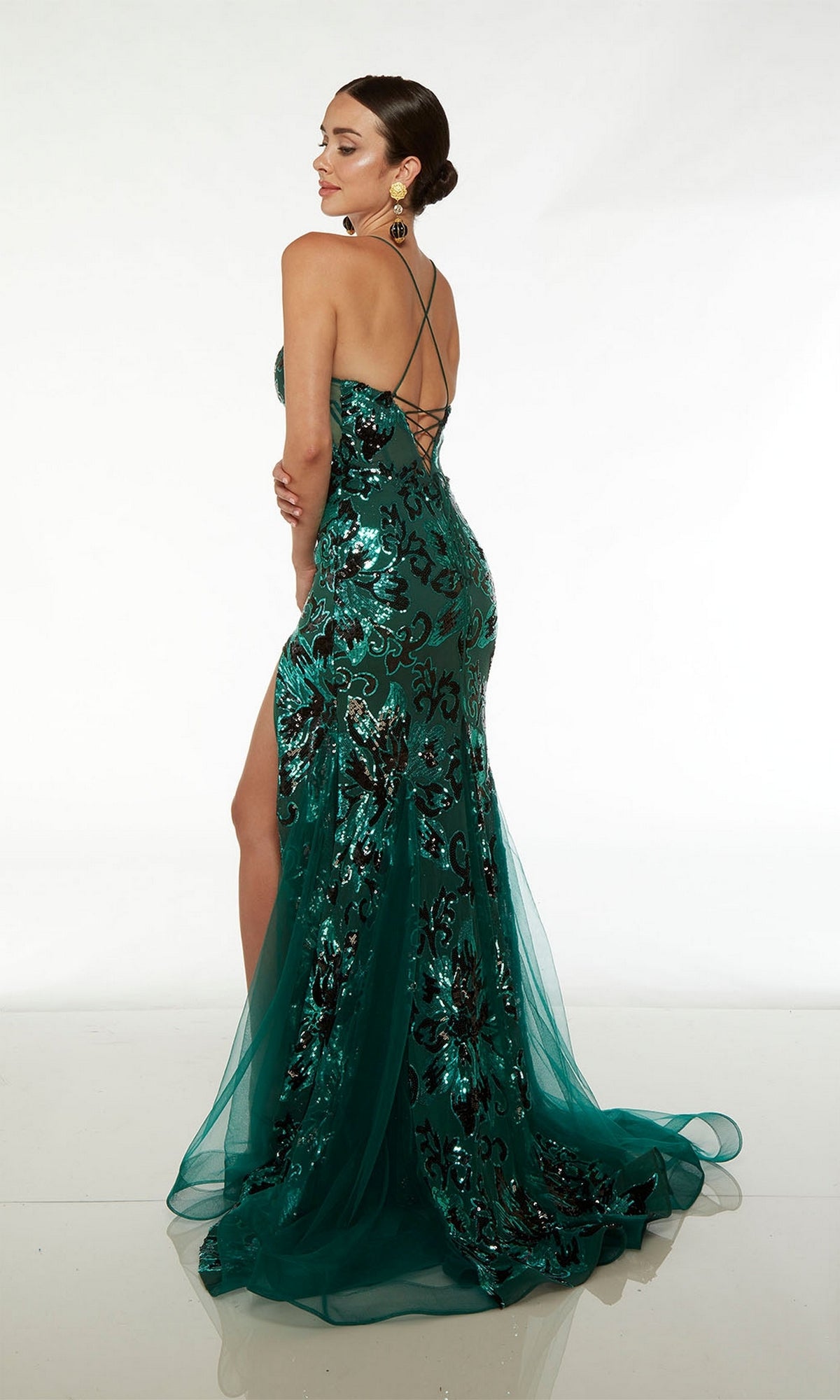 Alyce V-Neck Long Sequin-Print Prom Dress 61617