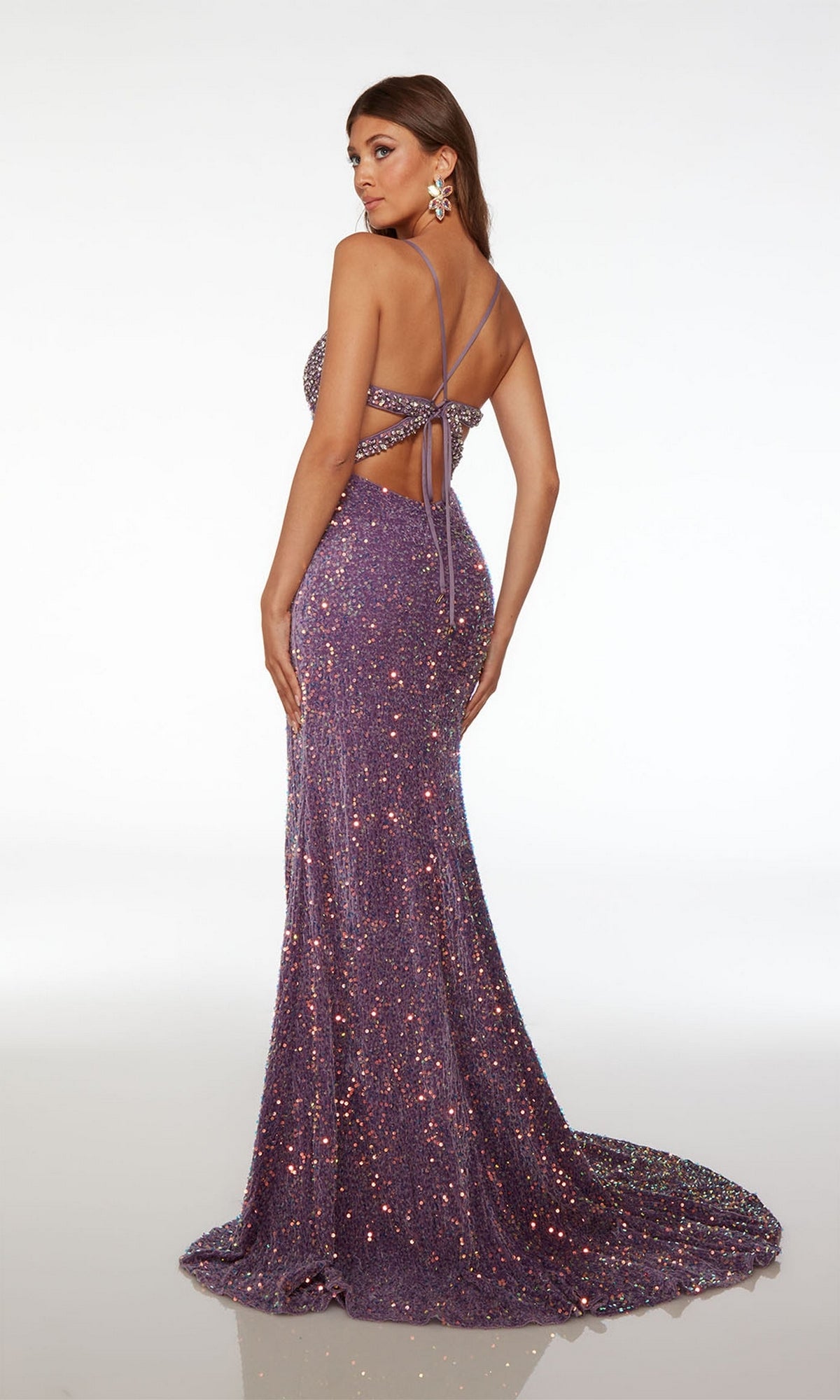 Alyce Velvet-Sequin Long Beaded Prom Dress 61666