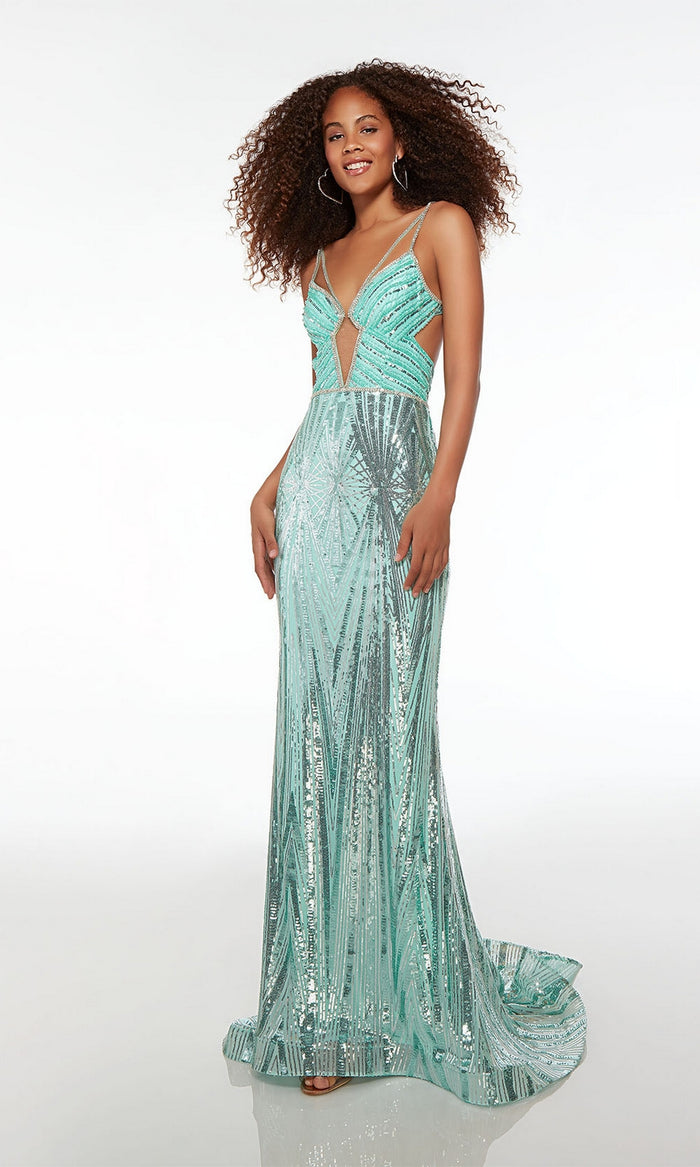 Alyce Front Cut-Out Long Sequin Prom Dress 61679