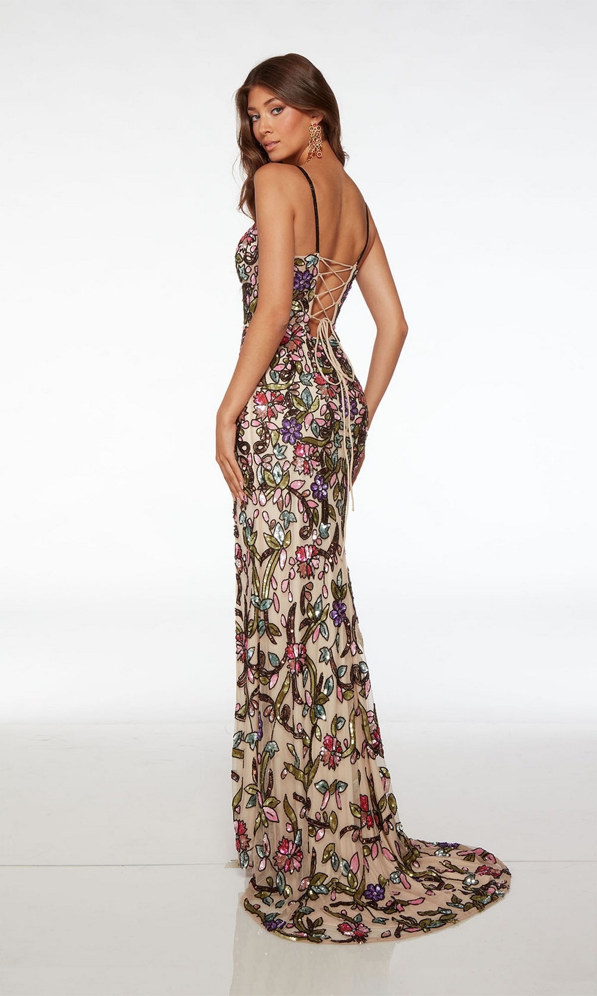 Alyce Colorful Beaded Long Floral Prom Dress 61687