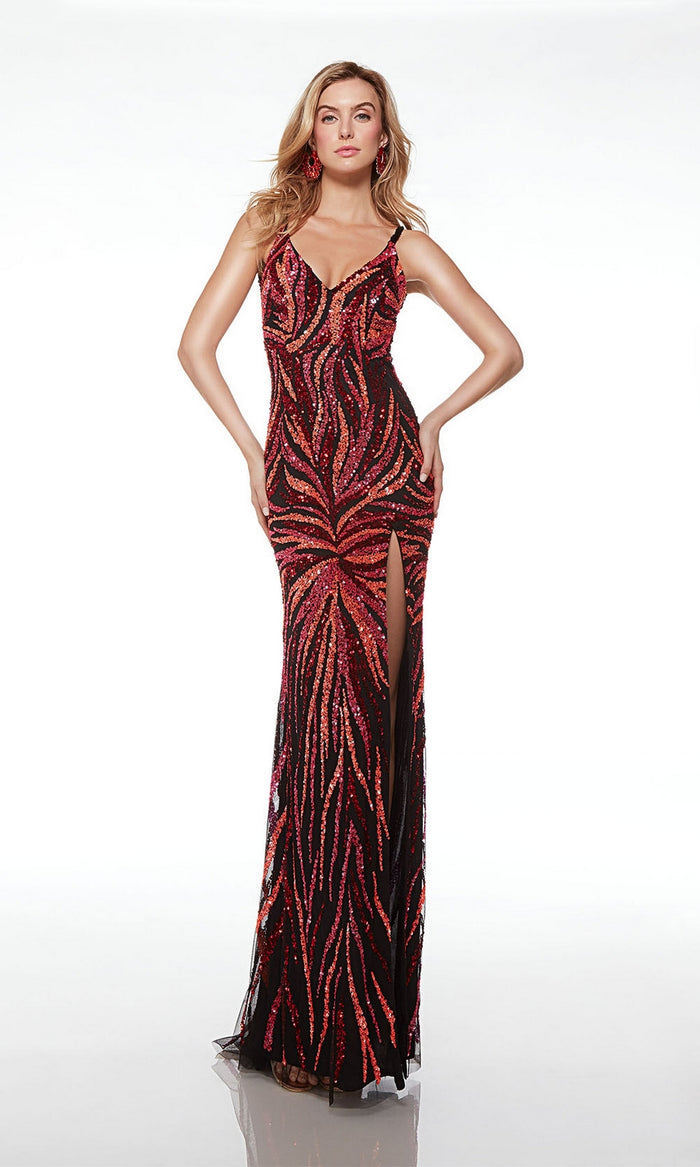 Hand-Beaded Alyce Long Flame Prom Dress 61694