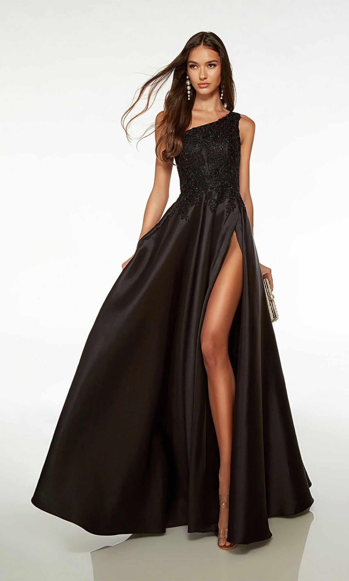 Alyce One-Shoulder Long Black Prom Dress 61700