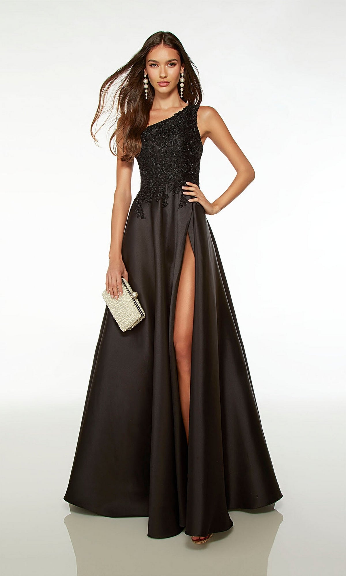 Alyce One-Shoulder Long Black Prom Dress 61700