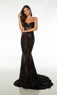 Alyce Long Black Sequin Prom Dress 61705