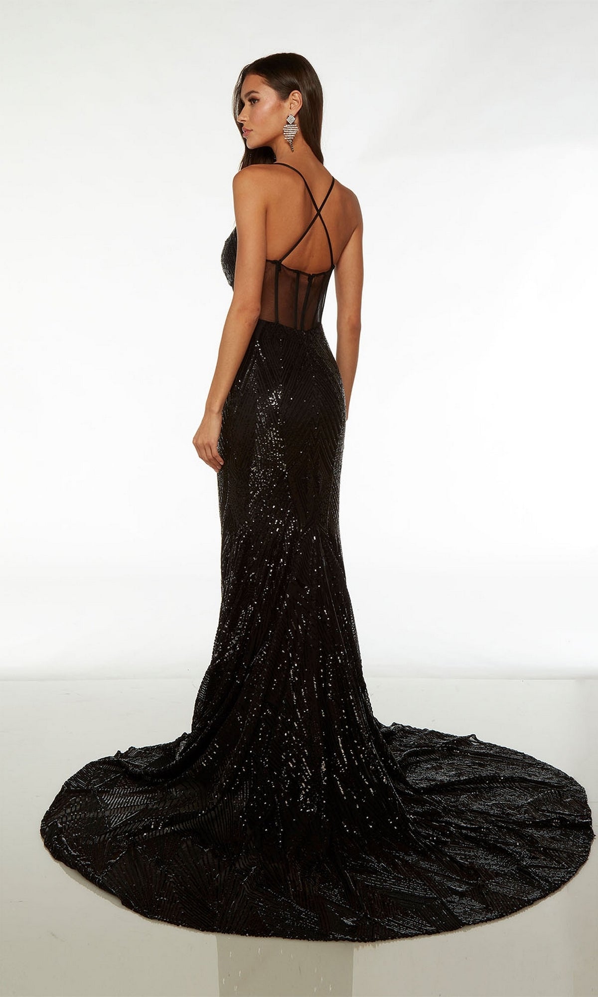 Alyce Long Black Sequin Prom Dress 61705